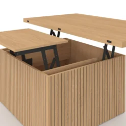 Table basse plateau relevable rectangulaire convertible en table à manger 100 cm effet lattes tasseau bois