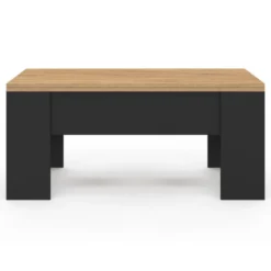 Table basse plateau relevable rectangulaire bois noir et imitation hêtre
