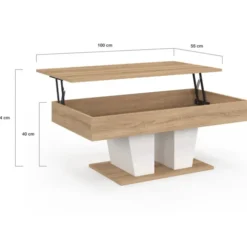 Table basse plateau relevable rectangulaire bois et blanc