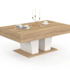 Table basse plateau relevable rectangulaire bois et blanc