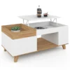 Table basse rectangulaire bois et blanc plateau relevable et coffre