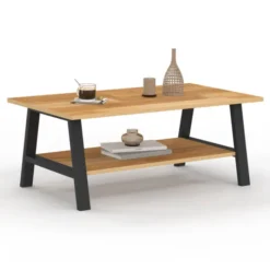 Table basse rectangulaire 100 cm double plateau bois et noir