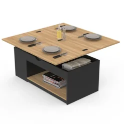 Table basse rectangulaire convertible table à manger bois et noir 100 cm
