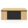 Table basse rectangulaire double plateau relevable avec poufs bois et noir convertible en table à manger