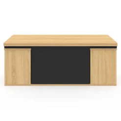 Table basse rectangulaire double plateau relevable avec poufs bois et noir convertible en table à manger