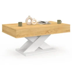 Table basse rectangulaire plateau relevable pied blanc
