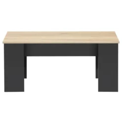 Table basse rectangulaire relevable bois noir et imitation hêtre