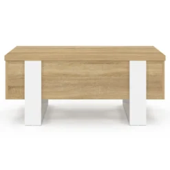 Table basse rectangulaire relevable convertible en table à manger bois et blanc