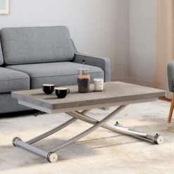 Table basse relevable en table à manger moderne avec plateau effet béton