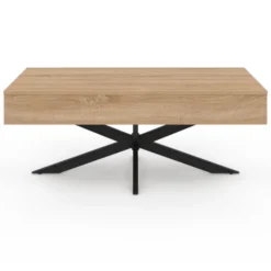 Table basse relevable industrielle rectangulaire bois et noir 100 cm pied araignée