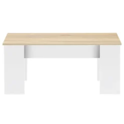 Table basse relevable rectangulaire bois blanc et imitation hêtre