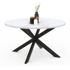 Table basse ronde avec plateau effet marbre blanc 70 cm