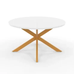 Table basse ronde blanche et bois 70 cm pied araignée