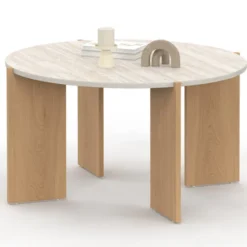 Table basse ronde 73 cm effet travertin