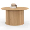 Table basse ronde moderne 70 cm lattes coloris chêne