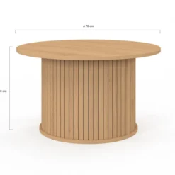 Table basse ronde moderne 70 cm lattes coloris chêne