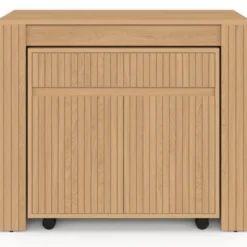 Table buffet extensible JULIETTE 10 personnes 235 cm effet lattes tasseau bois coloris chêne