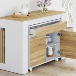 Table buffet extensible 10 personnes 235 cm bois blanc et façon hêtre