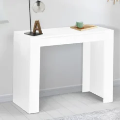 Table console extensible blanche 6 personnes 140 cm