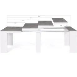 Table console extensible bois blanc et effet béton 10 personnes