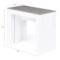 Table console extensible bois blanc et effet béton 10 personnes