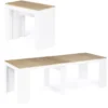 Table console extensible bois façon hêtre et blanc 10 personnes
