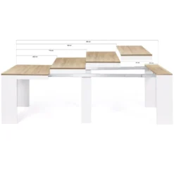 Table console extensible bois façon hêtre et blanc 10 personnes