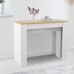 Table console extensible bois blanc et façon hêtre 300 cm 14 personnes