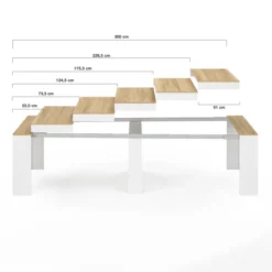 Table console extensible bois blanc et façon hêtre 300 cm 14 personnes