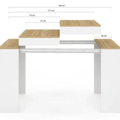 Table console extensible 140 cm blanc et bois façon hêtre