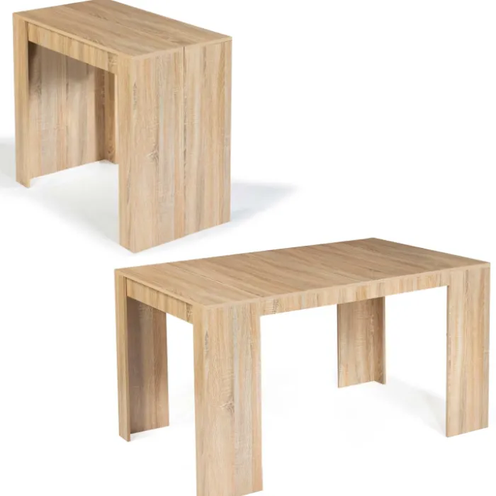 Table console extensible imitation hêtre 6 personnes 140 cm