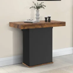 Table console extensible 10 personnes 235 cm bois effet vieilli et noir