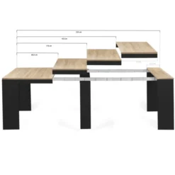Table console extensible 10 personnes bois noir et façon hêtre