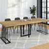 Table console extensible 10 personnes 235 cm plateau bois et pied filaire en métal noir