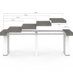 Table console extensible 10 personnes 235 cm béton et blanc