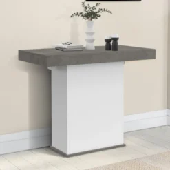 Table console extensible 10 personnes 235 cm béton et blanc