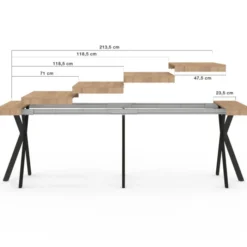 Table console extensible 10 personnes 235 cm coloris bois et noir