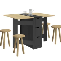 Table console pliable bois et noir 2-4 personnes