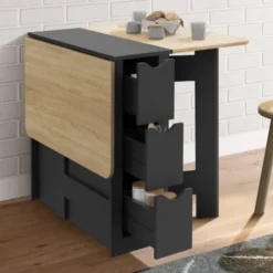 Table console pliable bois et noir 2-4 personnes