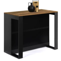 Table de bar îlot bois noir et plateau foncé