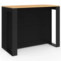 Table de bar îlot en bois noir avec range-bouteilles et plateau façon hêtre 113 cm