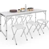 Table de camping pliante à hauteur réglable avec 6 tabourets blanc