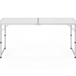 Table de camping pliante à hauteur réglable avec 6 tabourets blanc