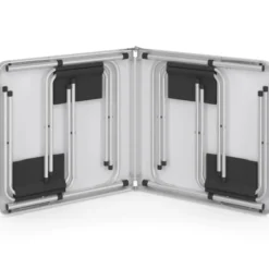 Table de camping pliante réglable en hauteur 120 cm et 4 tabourets noirs