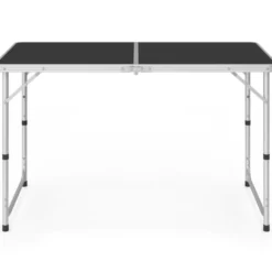 Table de camping pliante réglable en hauteur 120 cm et 4 tabourets noirs