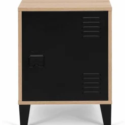 Table de chevet casier métal noir et bois