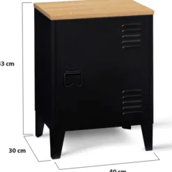 Table de chevet casier porte métal noir et plateau bois