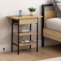 Table de chevet / d'appoint design industriel avec multiprise