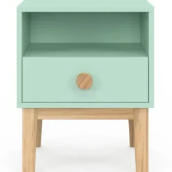 Table de chevet enfant 1 tiroir + 1 niche vert d'eau et bois
