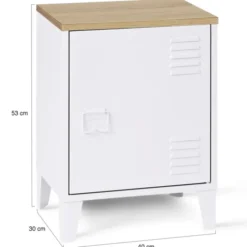 Table de chevet industrielle porte métal et plateau imitation hêtre